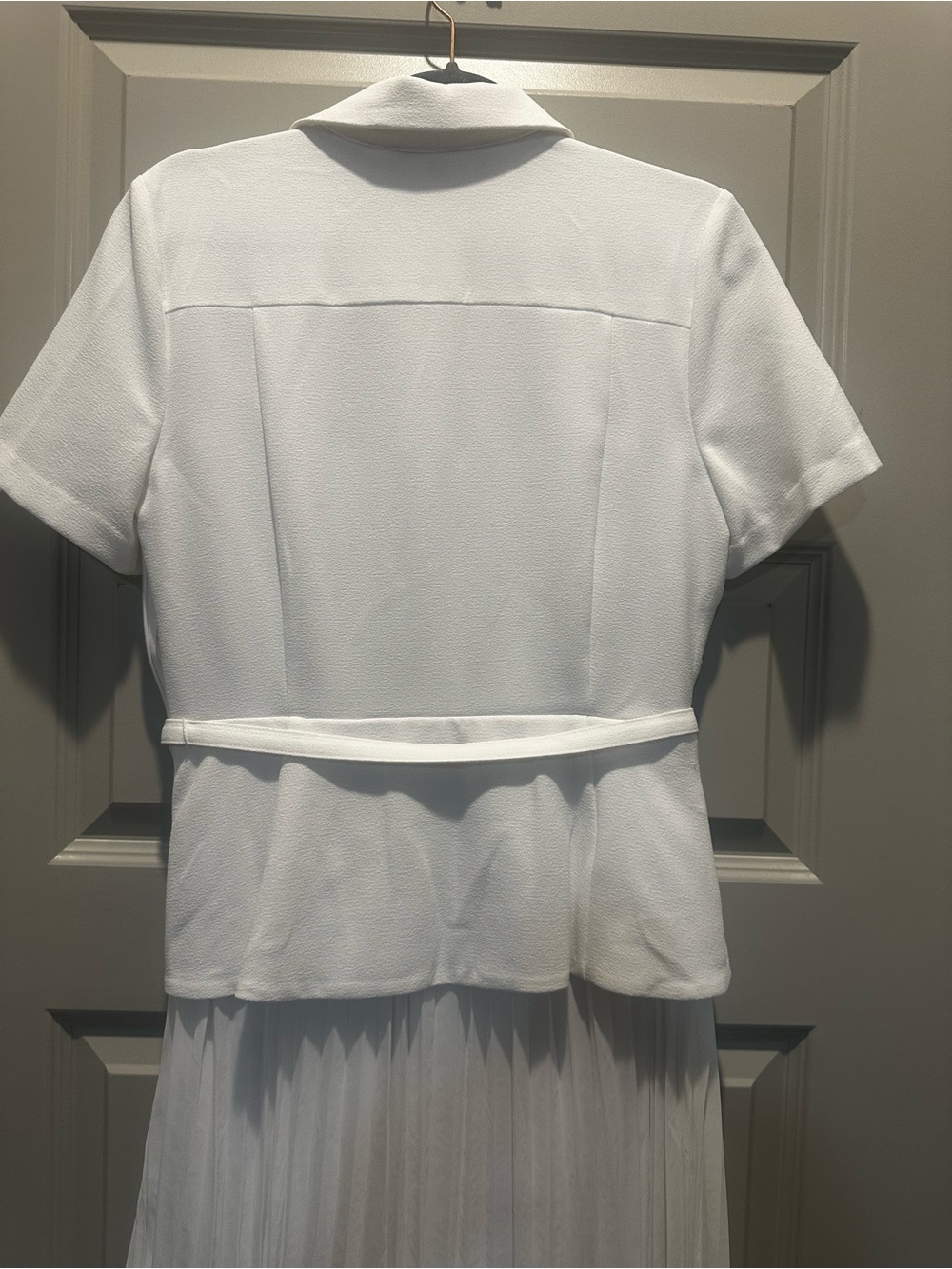 White Collared Pleated Midi Dress - Picture 8 of 9